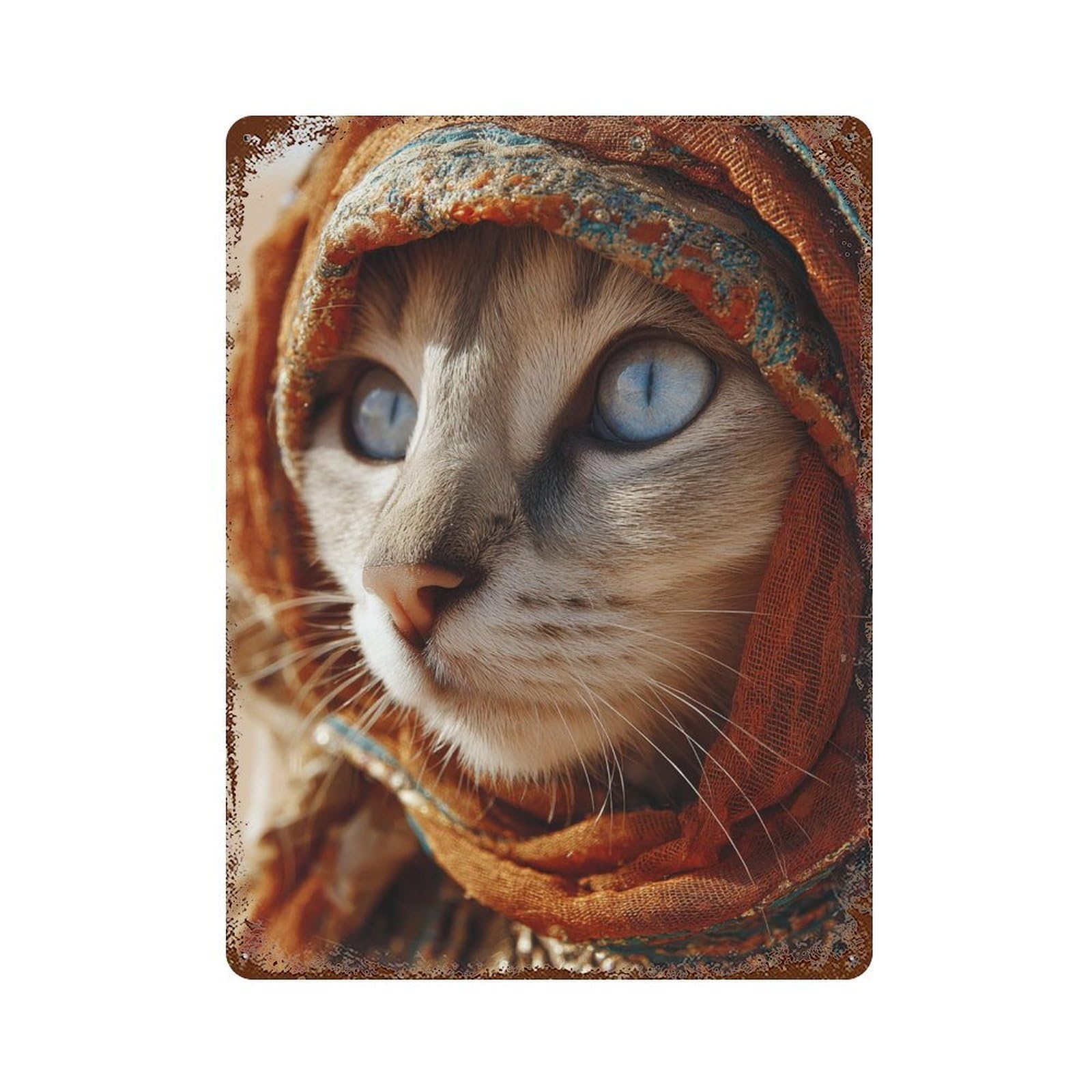 Exotic Cat in Desert Attire Rust Effect Tin Sign 15.7"x11.8", Retro Wall Decor for Pub, Kitchen And Man Cave Decor