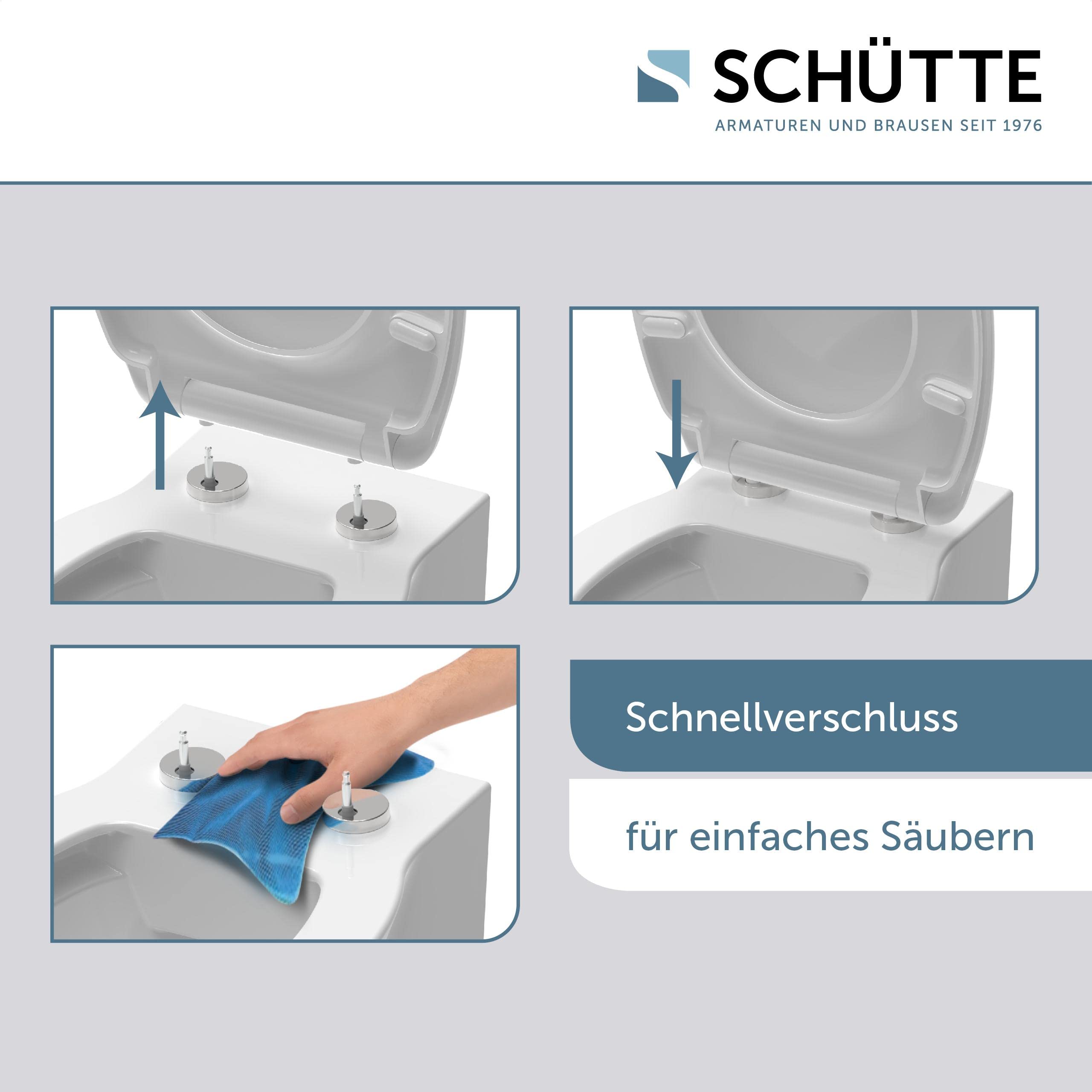 SCHÜTTE WC-Sitz STONE mit Absenkautomatik und Schnellverschluss aus Duroplast, Toilettendeckel mit 175kg Belastbarkeit, Toilettensitz mit Brille, Klodeckel für WC, Klobrille mit Motiv
