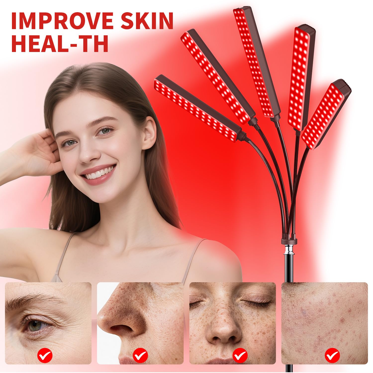 Cholas Red Light Therapy for Face Body, 5 Heads Red Infrared Light Therapy Devices, 7 Colors Red Light Therapy Lamp, 660nm and 850nm LED Near Infrared Light for Full Body, Face, Skin, Muscle