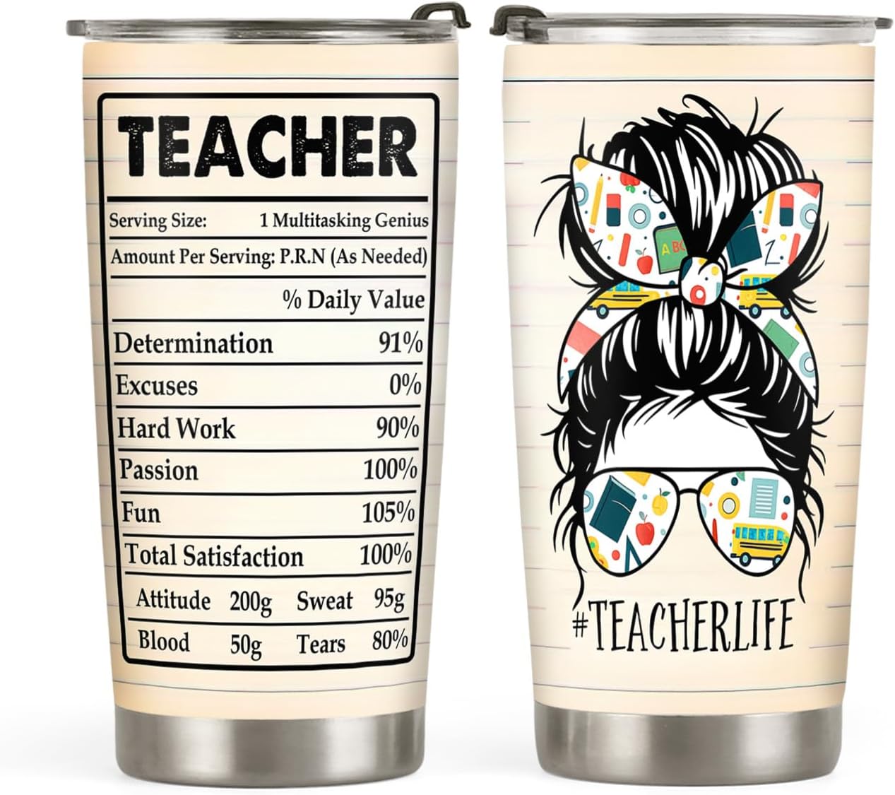 20oz Teacher Life Tumbler, Teachers Appreciation, Graduation Gifts, Teacher Life Nutrition Facts, Coffee Tumbler for Women, Stainless Steel Double Wall Vacuum Insulated Coffee Mug, Travel Cup with Lid