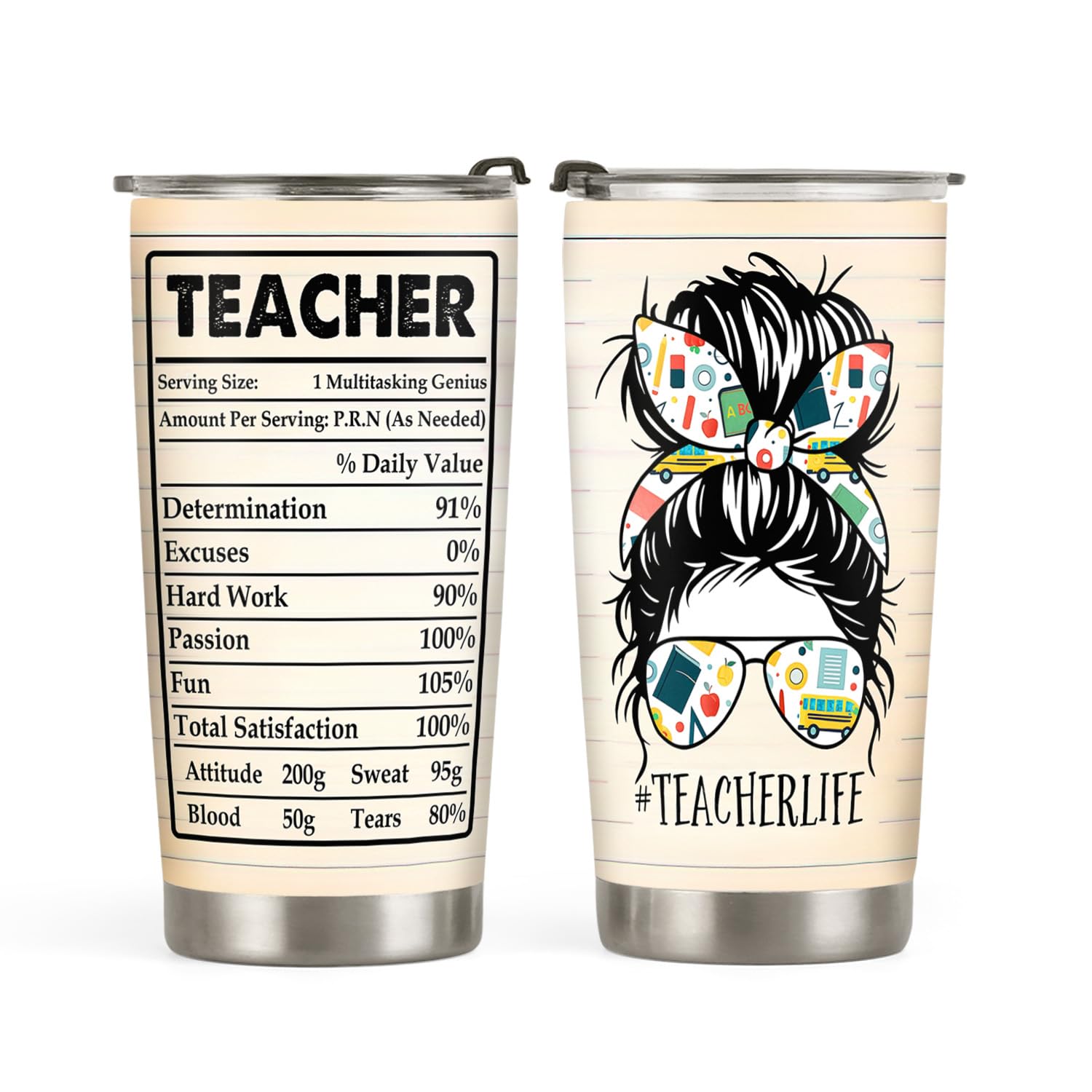 20oz Teacher Life Tumbler, Teachers Appreciation, Graduation Gifts, Teacher Life Nutrition Facts, Coffee Tumbler for Women, Stainless Steel Double Wall Vacuum Insulated Coffee Mug, Travel Cup with Lid