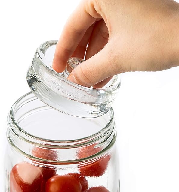 myFERMENTS 6 pack of Fermentation Glass Weights - Fermenting, Canning, Pickling Vegetables in Brine - Large Diameter for Wide-Mouth Mason Jars - Packer with Easy-Grip Handle - Magnetic Storage Box