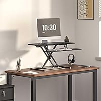Vista 2 de FLEXISPOT 36-inch Standing Desk Converter Height Adjustable Sit to Stand Up Workstation, Dual Monitor and Laptop Riser with Wide Keyboard Tray, Black
