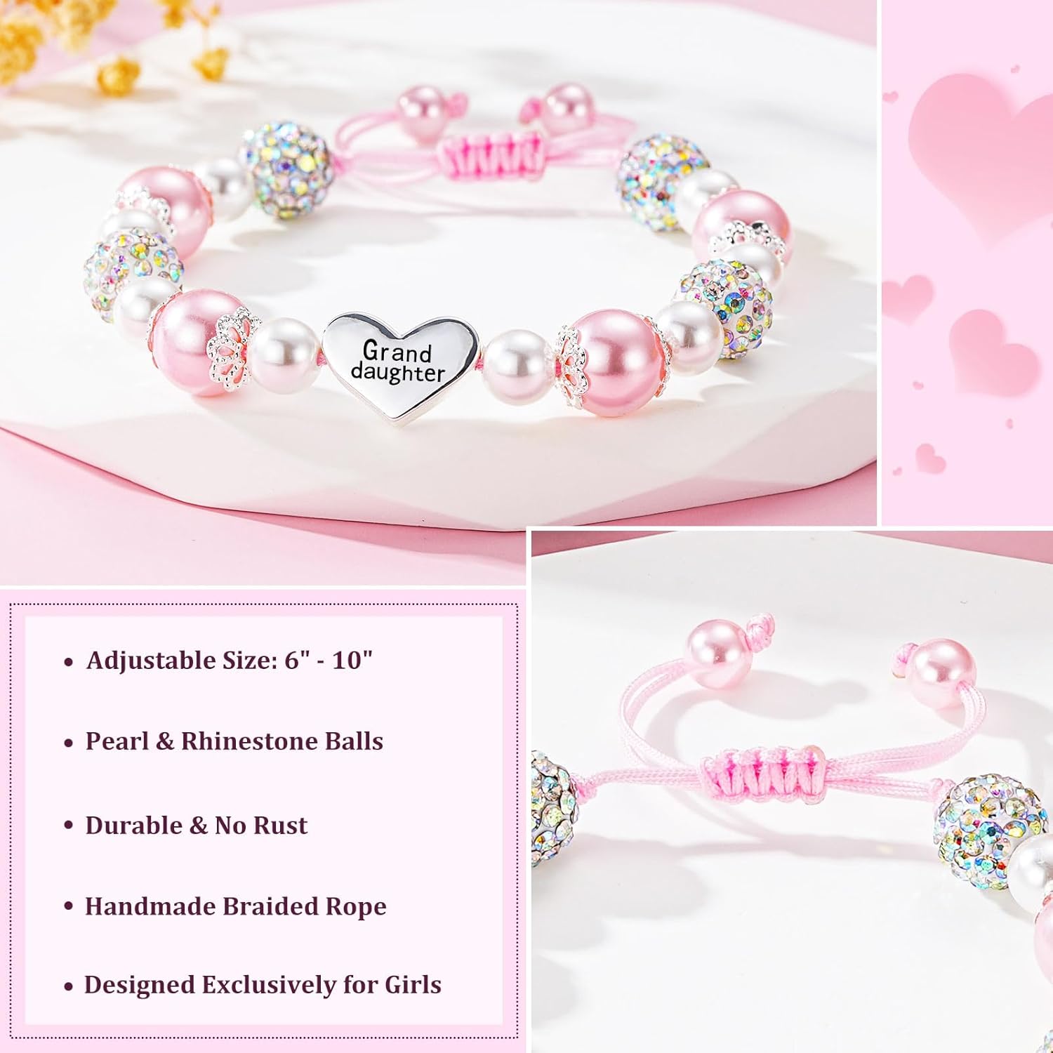 Granddaughter Daughter Gifts -Heart Natural Stone Beaded Bracelet for Girls, Valentines Birthday Gifts for Girls Daughter Granddaughter - Image 4