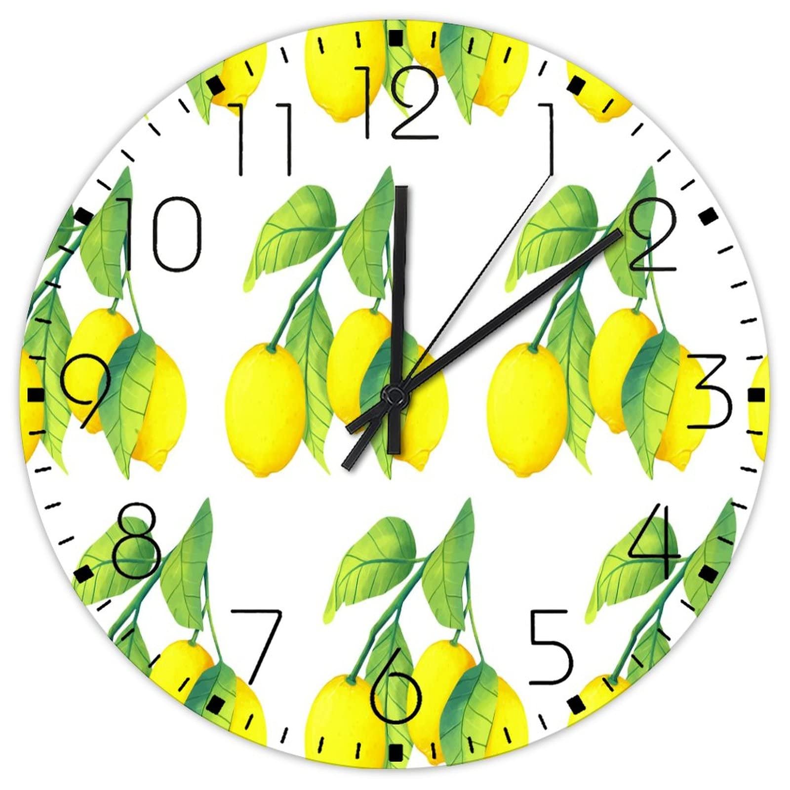 Horloge murale en bois anti-bruit pour chambre, grand cadran fruits jaunes facile à lire