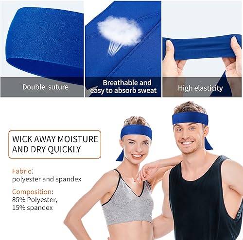 Miniatura 50 de 12 diademas deportivas unisex para baloncesto, correr, tenis, karate, atletismo, ajuste seco