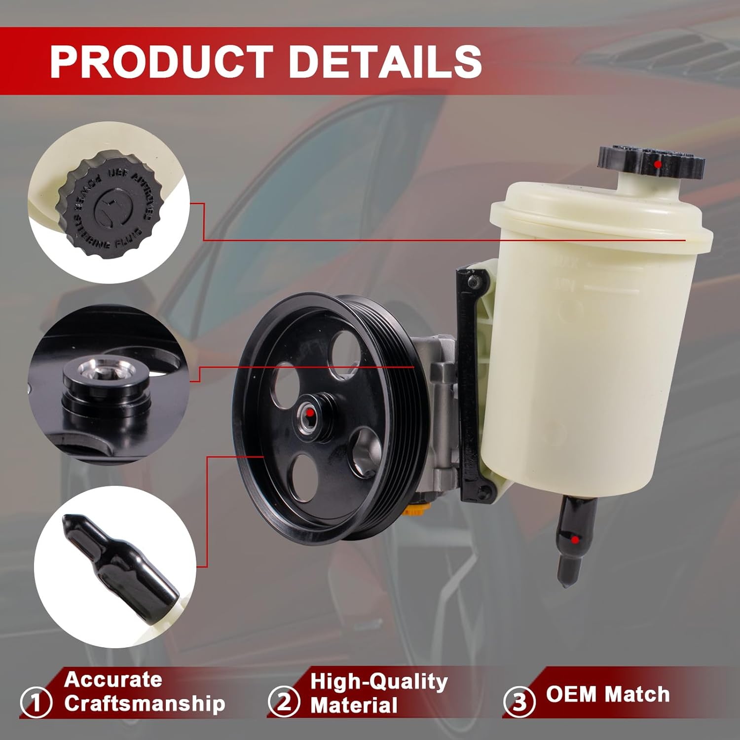20-1013 Power Steering Pump with Pulley and Reservoir Assembly, Suitable for Dodge Ram 1500 V6 3.7L V8 4.7L 5.7L (2009-2010) Replaces 55398903AE, Power Assist Pump
