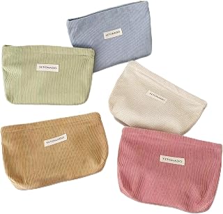 AMAZBEE 5 PCS Corduroy Cosmetic Bag with Zipper Solid Color Makeup Bag Bulk Portable Organizer Travel Wash Bag Canvas Storage Bag