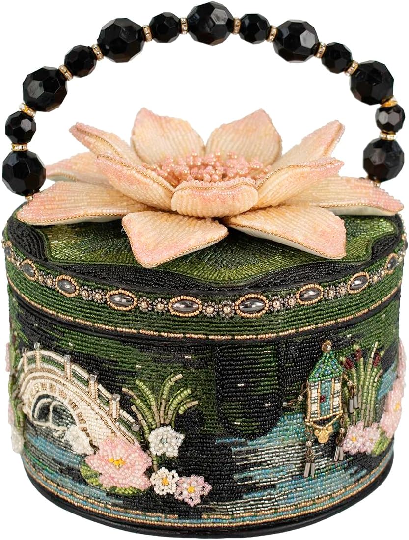 Mary Frances Floating Lotus Beaded Top Handle Handbag