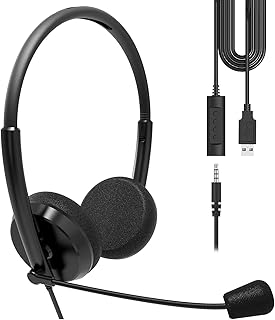 GEEKRIA USB Headset with Mic and Mute Option, Wired Headphones for PC, Laptop, Tablet, Computer Headset with Noise Cancelling Microphone, All Day Comfort for Meetings, Call Center (Black)