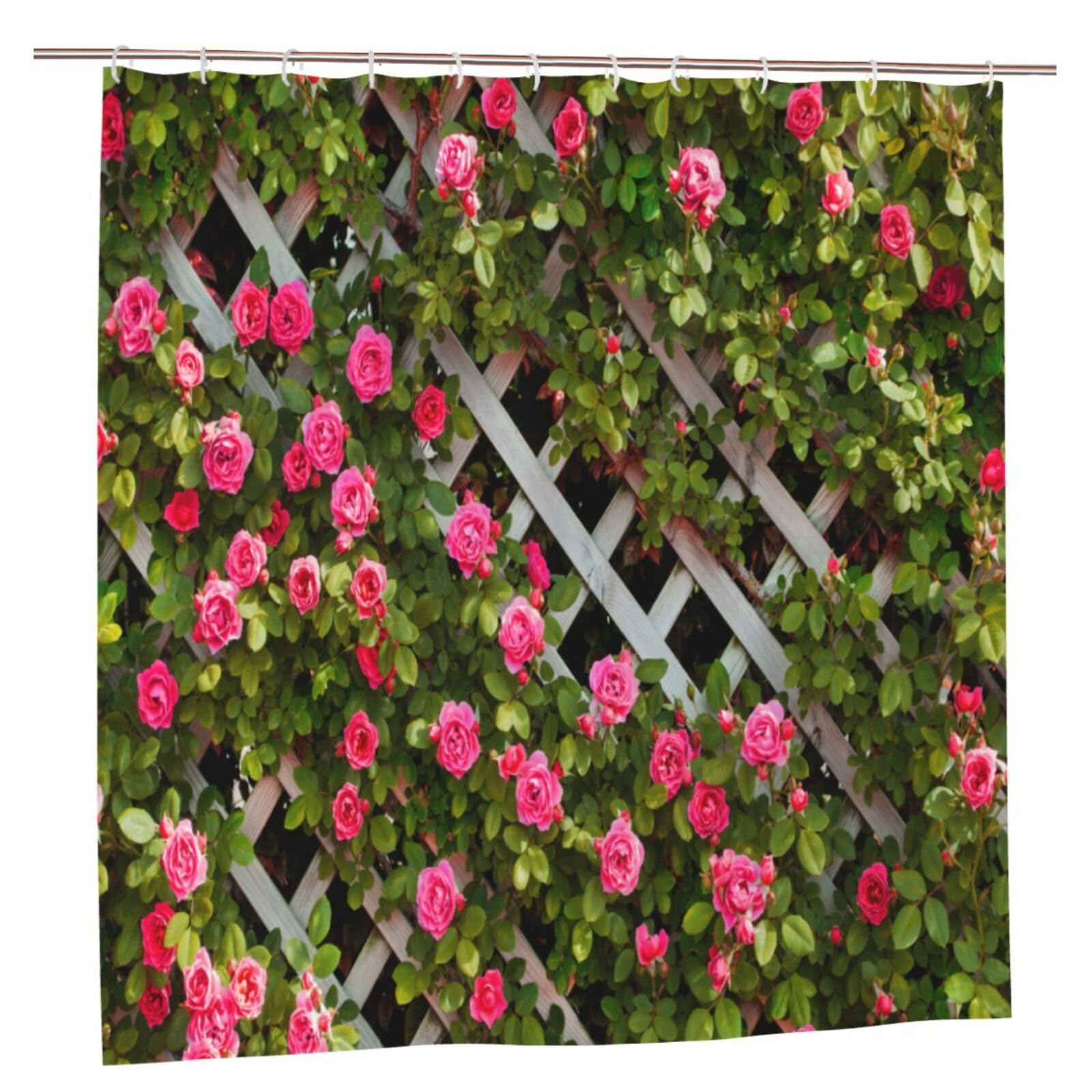 Newhomestyle Spring Roses Flower Outside Garden Shower Curtain, Summer Waterproof Bathroom Curtain