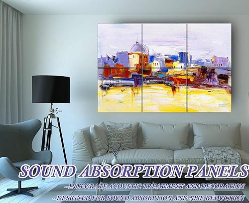 Miniatura 3 de KTOESHEO Paquete de 6 paneles de pared acústicos artísticos decorativos, 72 x 48 pulgadas, absorbentes de sonido, autoadhesivos insonorizados para