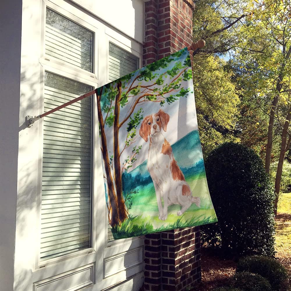 Caroline's Treasures CK2024CHF Under the Tree Brittany Spaniel House Flag Large Porch Sleeve Pole Decorative Outside Yard Banner Artwork Wall Hanging, Polyester, House Size, Multicolor