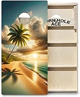 Vista 1 de CornholeAce ACE PRO Tablas de Cornhole profesionales con temática de playa, sin rebote. Patas triples anchas, madera contrachapada de abedul báltico