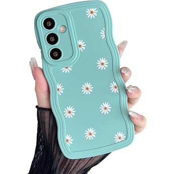 ZTOFERA Case for Samsung Galaxy A15 5G/4G Cute Curly Waves Frame Shape Daisy Pattern Silicone Mobile Phone Case Flexible Shockproof Protective Case for Samsung A15 - Mint Blue