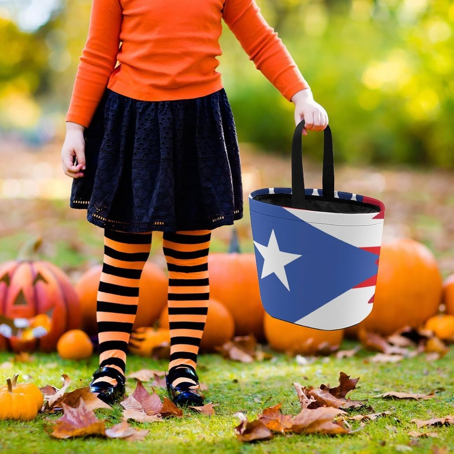 Puerto Americans of Flag Halloween Treat Bag Reusable Candy Basket Tote Goody Bags Gift Party