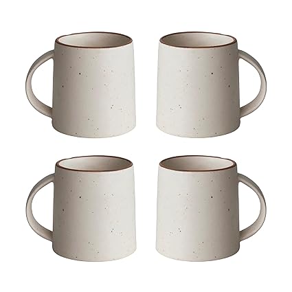 Creative Co-Op Speckled Stoneware, Set of 4, Ivory and Brown Mug