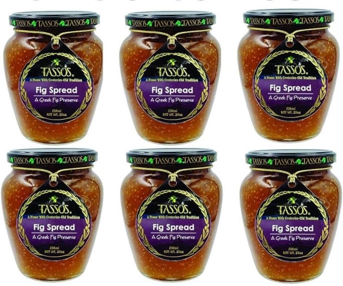 Tassos Traditional Greek Fig Preserve Spread, Vanilla Flavor (6 Jars)