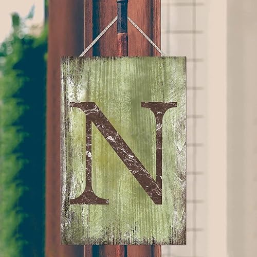 Vista 343 de Letrero colgante de madera con letra J, letrero de madera para decoración del hogar, 26 letras del alfabeto de metal, placa de madera, decoración