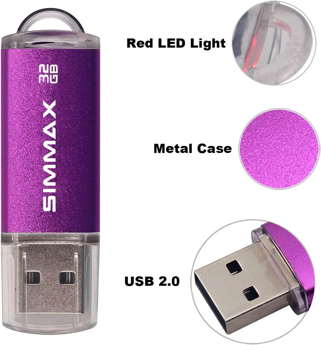 SIMMAX Memory Stick 32GB USB 2.0 Flash Drives Thumb Drive Pen Drive (32GB Purple)