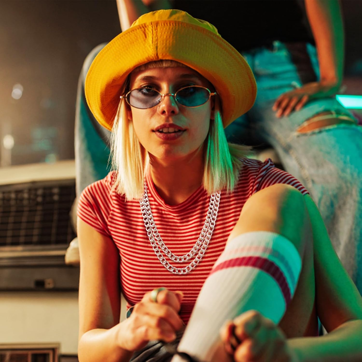 4 Pack 18/20/22/24inch Different Size Fake Gold Chain Hip Hop Rapper Faux Gold Stainless Steel Chunky Chain for 80's, 90's Party W: 8mm for Women Men - Image 5