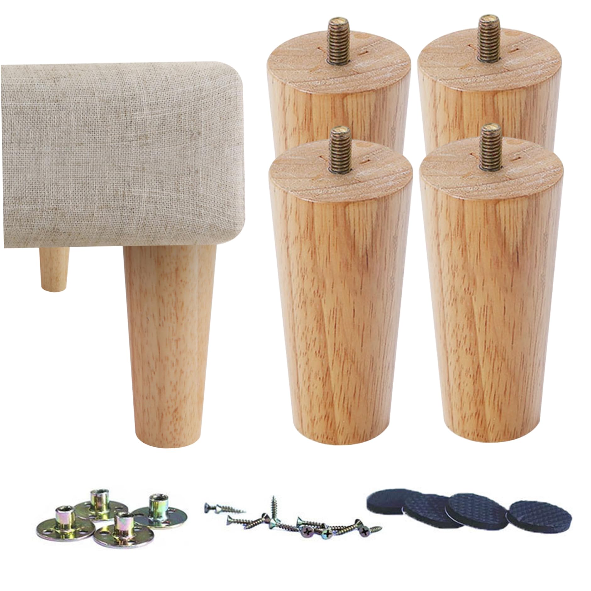 Pieds de meubles en bois massif cylindriques M8 avec finitions pour lit et buffet