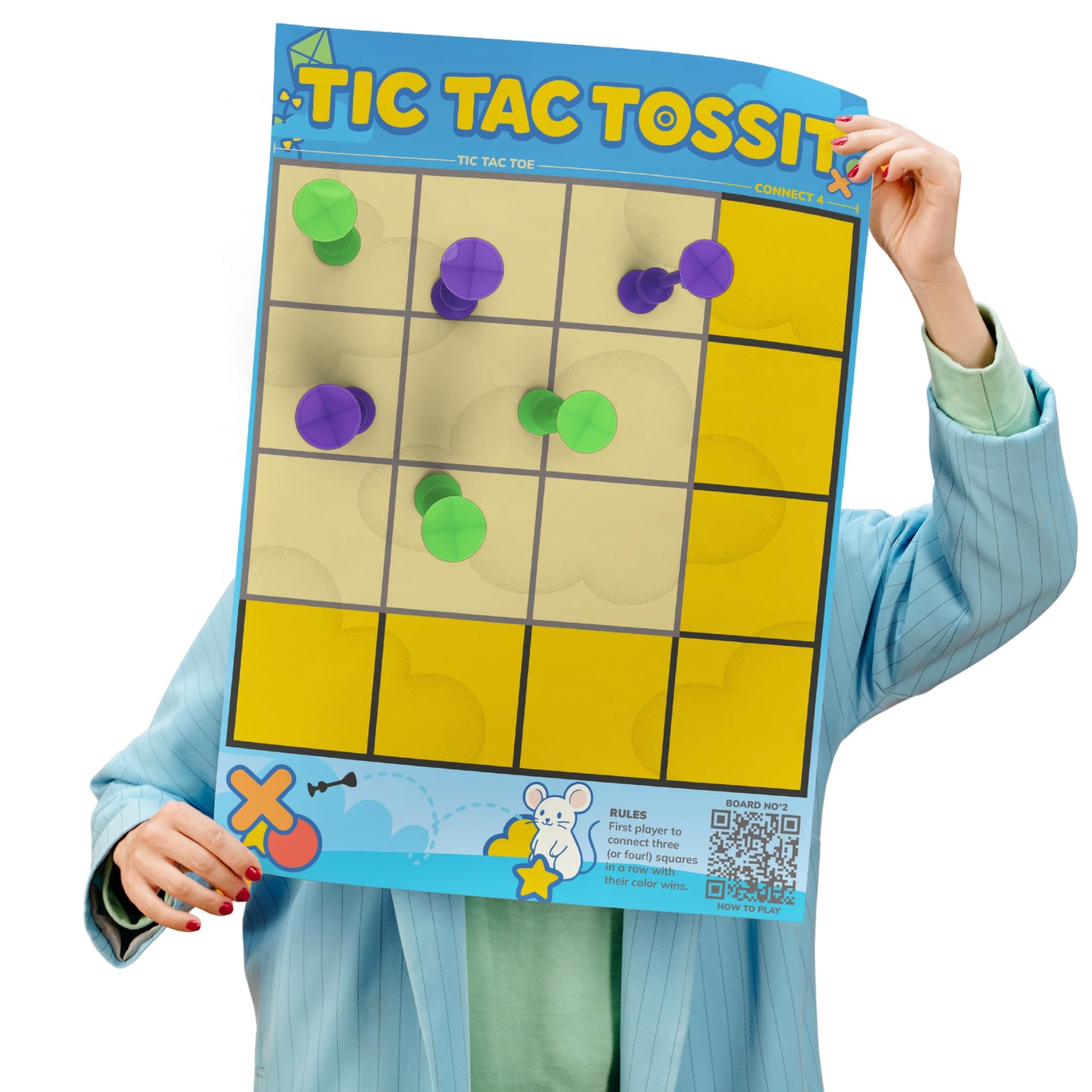 TOSSIT Poster 2 in 1 Tic-Tac-Toe e bersaglio classico per freccette a ventosa, rimovibile e riutilizzabile