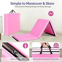 Vista 4 de Matladin 6' Folding Tri-fold Gymnastics Gym Exercise Aerobics Mat, 6ft x 2ft x 2in PU Leather Tumbling Mats with Hook & Loop Fastener for Stretching