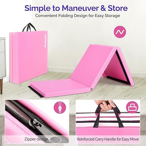 Miniatura 4 de Matladin 6' Folding Tri-fold Gymnastics Gym Exercise Aerobics Mat, 6ft x 2ft x 2in PU Leather Tumbling Mats with Hook & Loop Fastener for Stretching