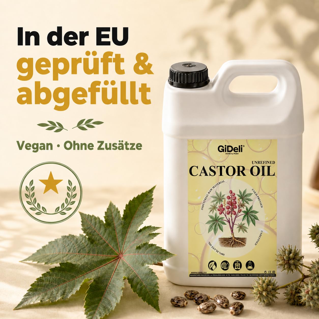 GiDeli Rizinusöl Kaltgepresst 5L Castor Oil Ph. Eur. für Haare und Haut