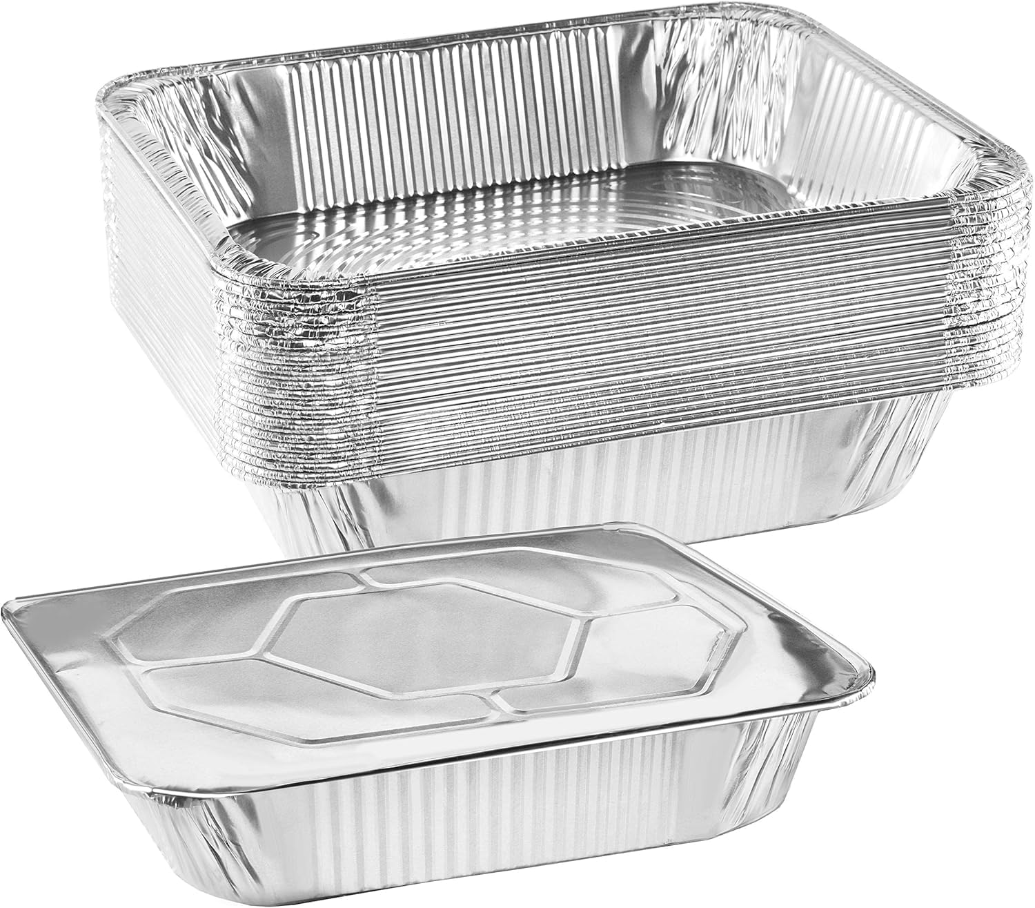 NYHI 9x13 Disposable Aluminum Foil Pans With Lids Large Half Size Deep Steam Pan and Oven Buffet Trays Food Containers for Catering Baking Roasting (25)