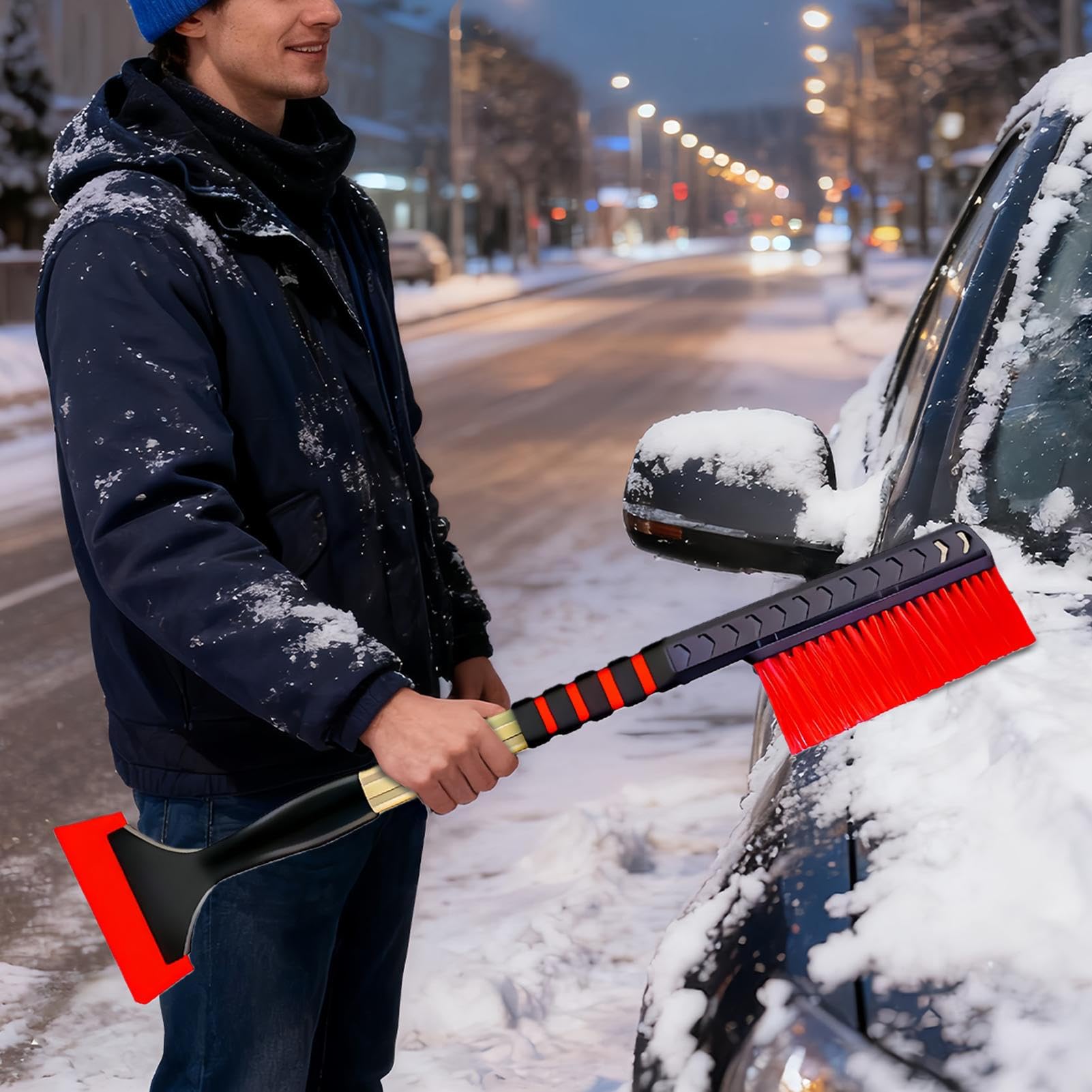 Cepillo De Nieve Para Coche Pala Extensible De Doble Cabeza | Rascador de Hielo para Coche Retráctil y Quitanieves para Seguridad al Conducir Limpieza de para Vehículos en Invierno