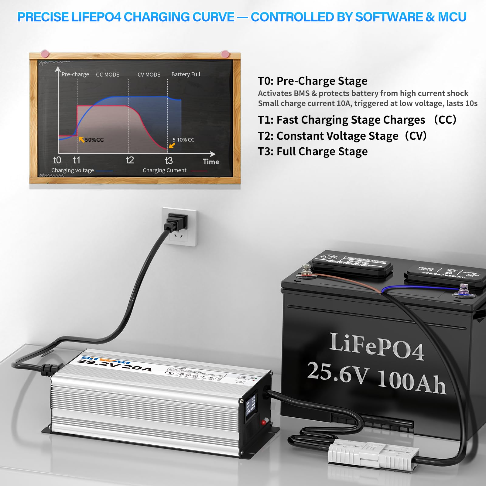LiFePO4 - Caricatore 24 V, 20 A, 29,2 V, al litio, con LCD
