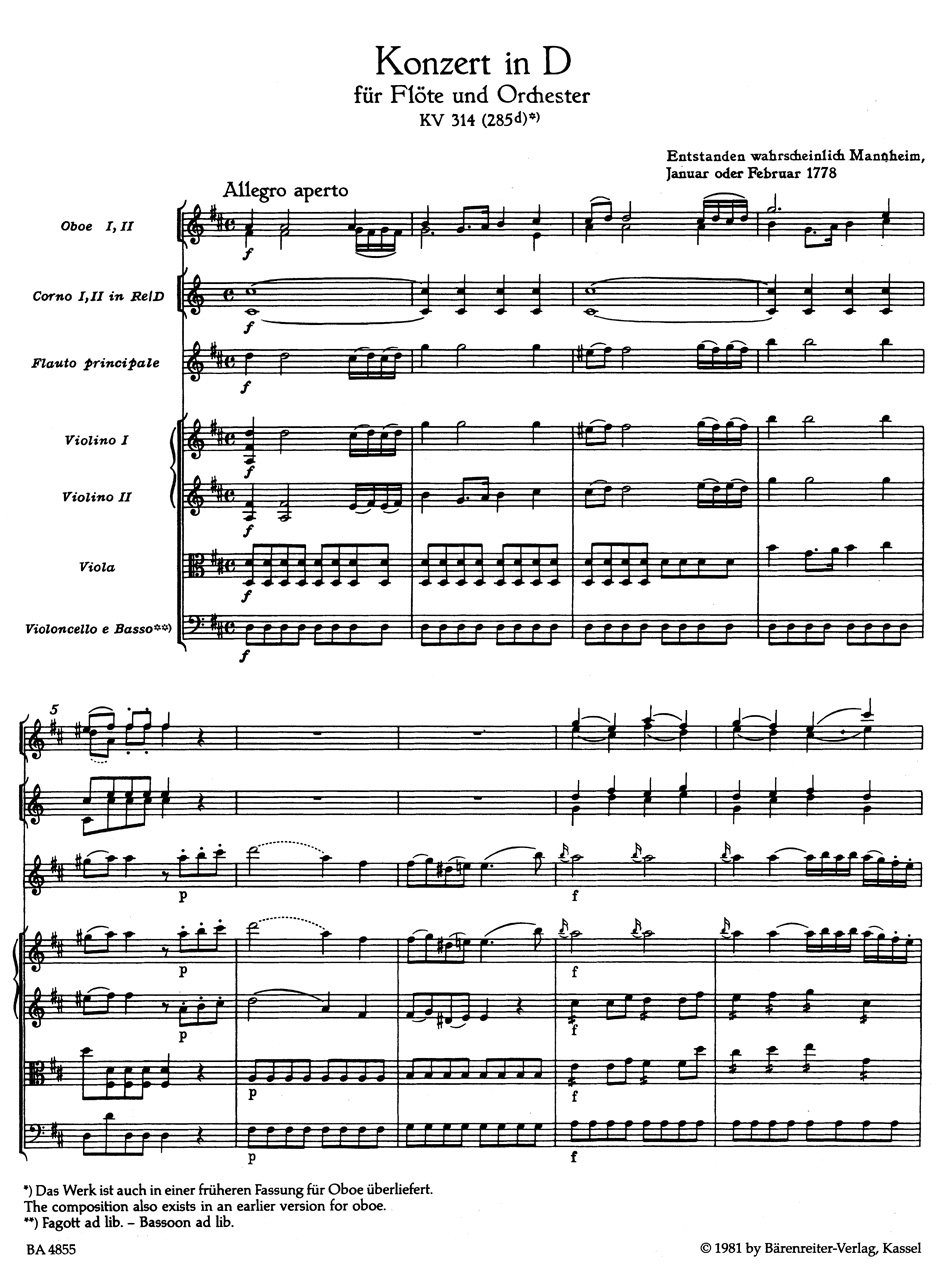Concerto for Flute in D major K.314 (Full Score)      Sheet music – January 1, 1990