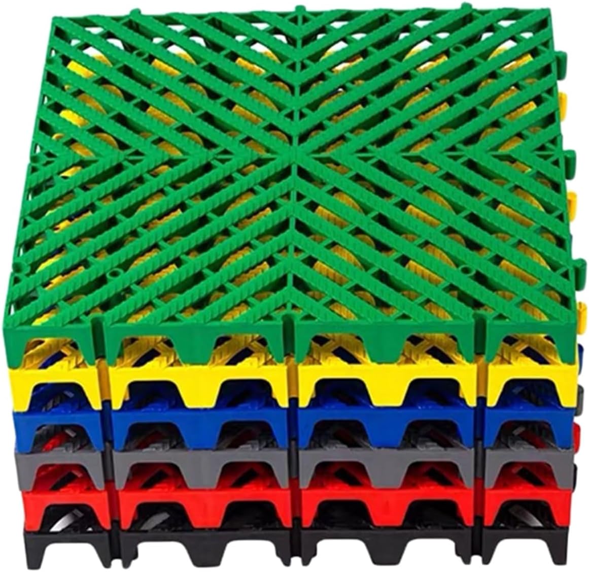 Modular Interlocking Floor Tiles - 40x40cm Drainage Mats for Bath, Garage & Deck - Easy to Assemble & Clean - Yellow, Set of 4 - Durable & Stylish Flooring Solution