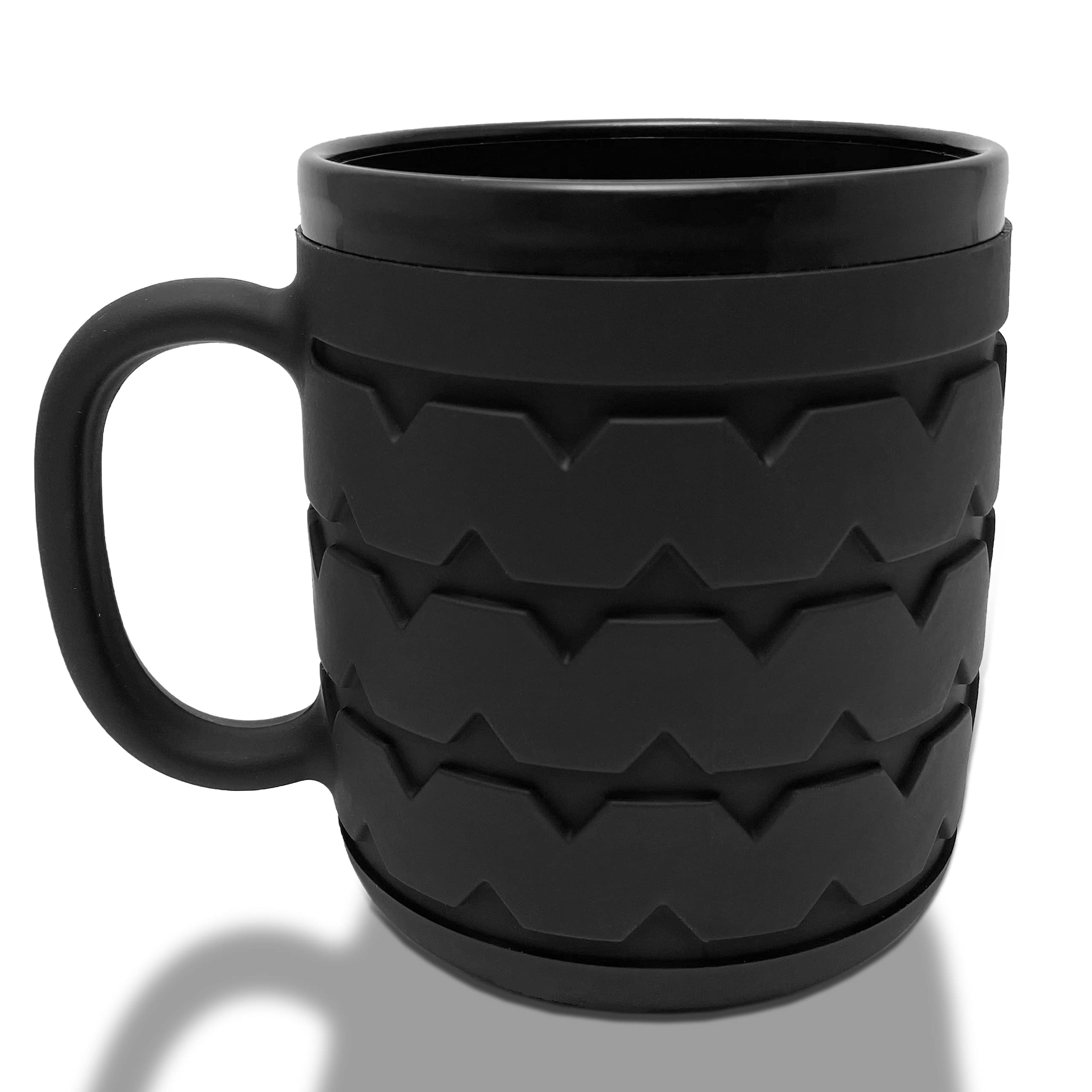 Tire Design Coffee Mug - 11 Oz Stainless Steel Interior, Novelty Black Cup