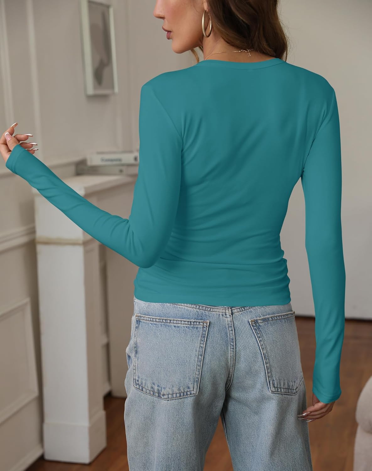 GEMBERA Womens' Crewneck Long Sleeve Slim Fitted Casual Top T-Shirts Stretchy Basic Shirt - Image 2