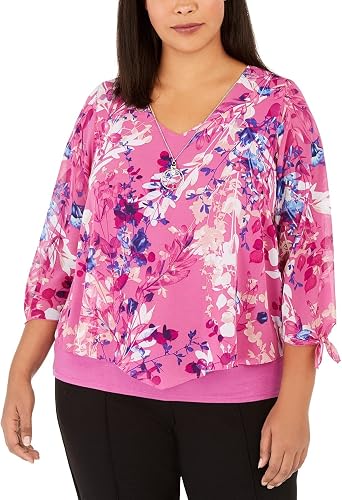 Womens Plus Size Printed Layered-Look Necklace Top Pink Size, X-Large Plus