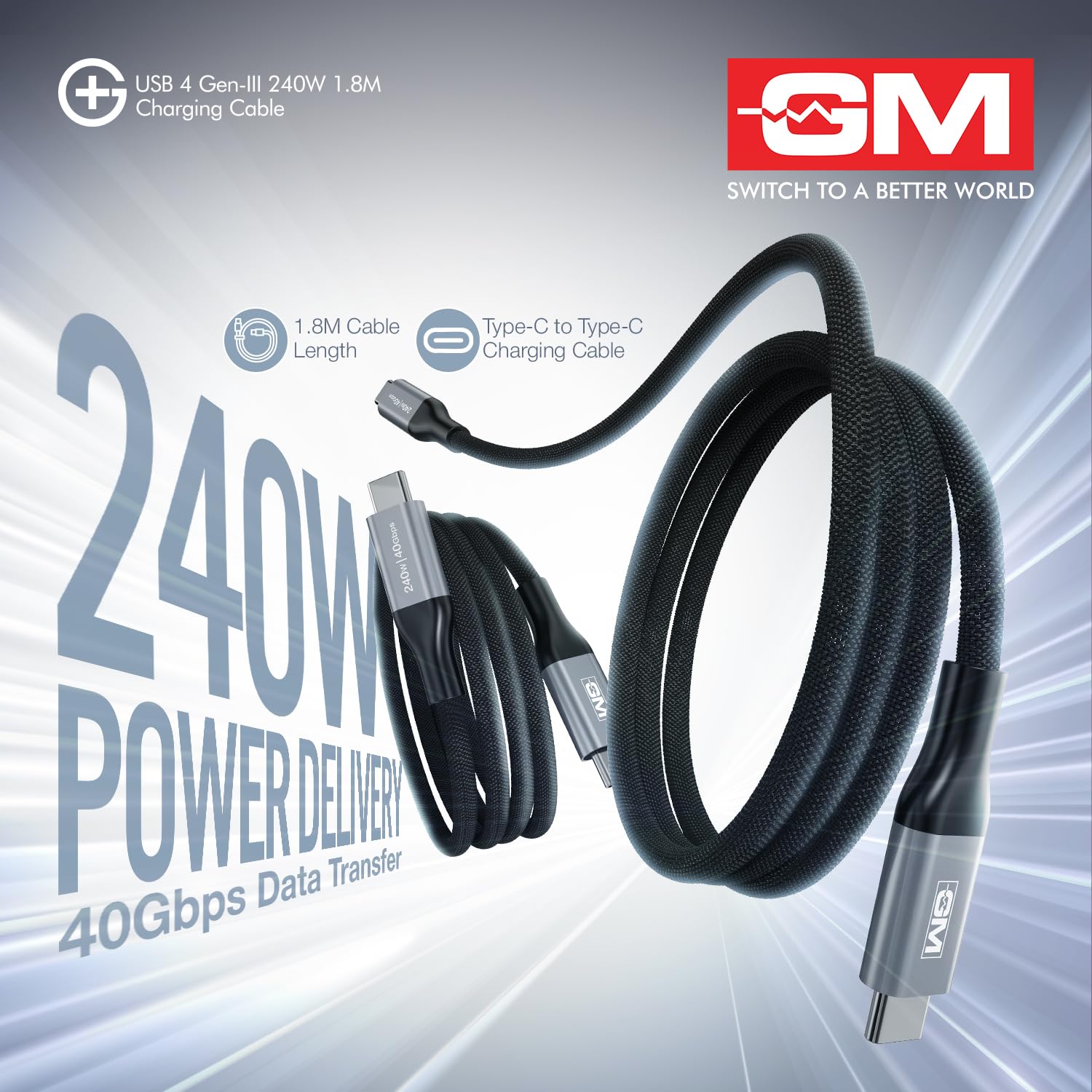 GM G+ USB-C Cable: 40Gbps, 240W PD, 8K -8 GM G+ USB-C Cable: 40Gbps, 240W PD, 8K -8