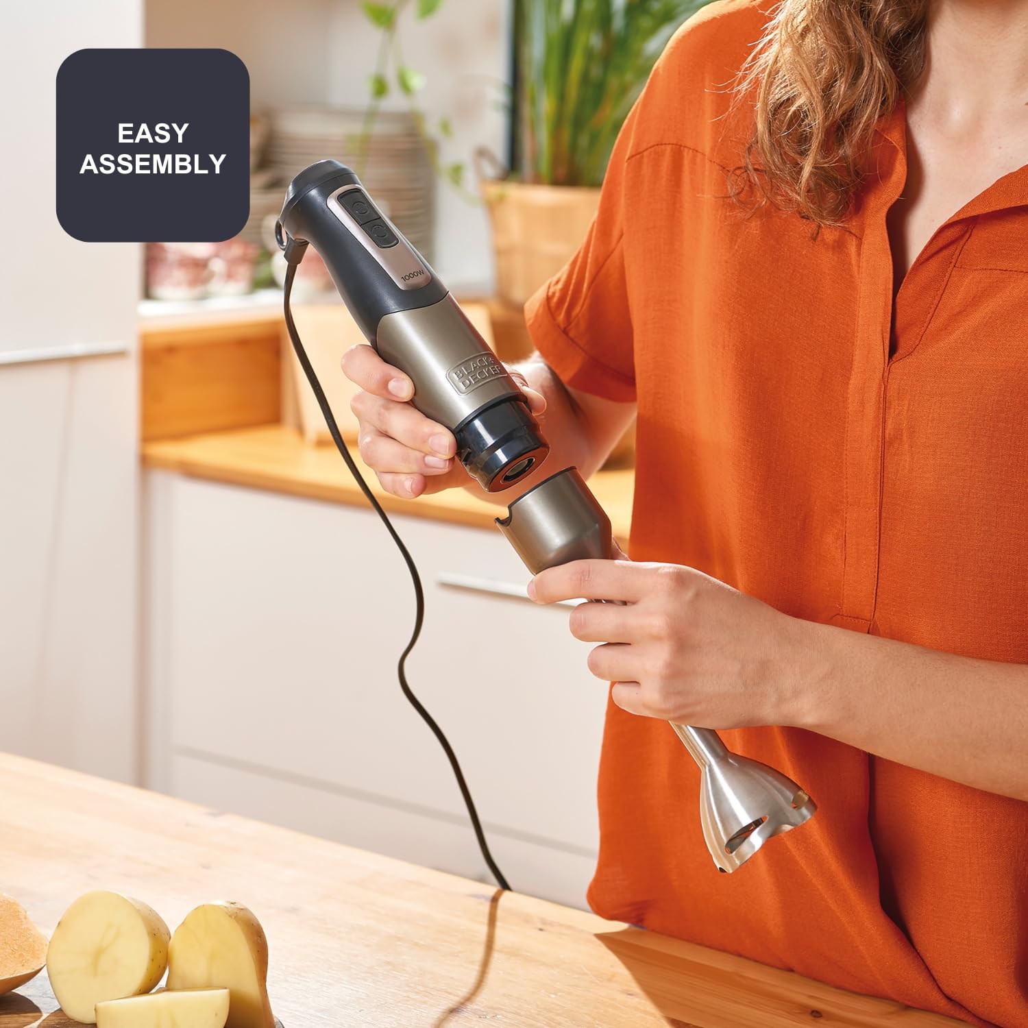 BLACK+DECKER - Frullatore a Immersione 1000W | 20 velocità + TURBO | Lame in acciaio inossidabile smontabili | Tritaghiaccio | Impugnatura ergonomica | set completo di accessori intercambiabili