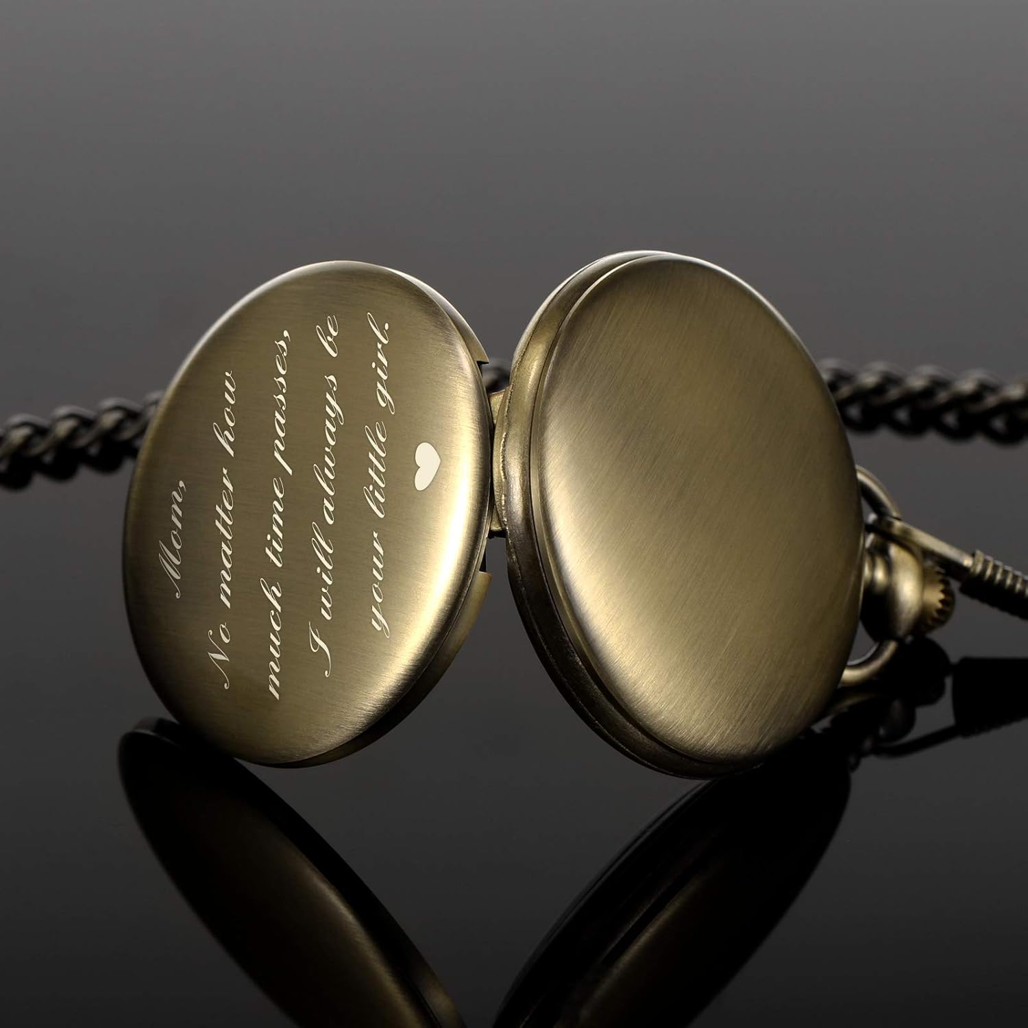 TREEWETO Zakhorloge met gepersonaliseerde gravure, zakhorloge met ketting voor heren, brons, cadeau voor verjaardag, Vaderdag, Vaderdag