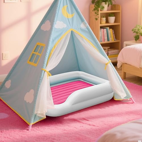 Miniatura 7 de COMMOUDS Cama de viaje portátil para niños pequeños con parachoques de seguridad, colchón inflable para niños con bomba eléctrica, colchón inflable