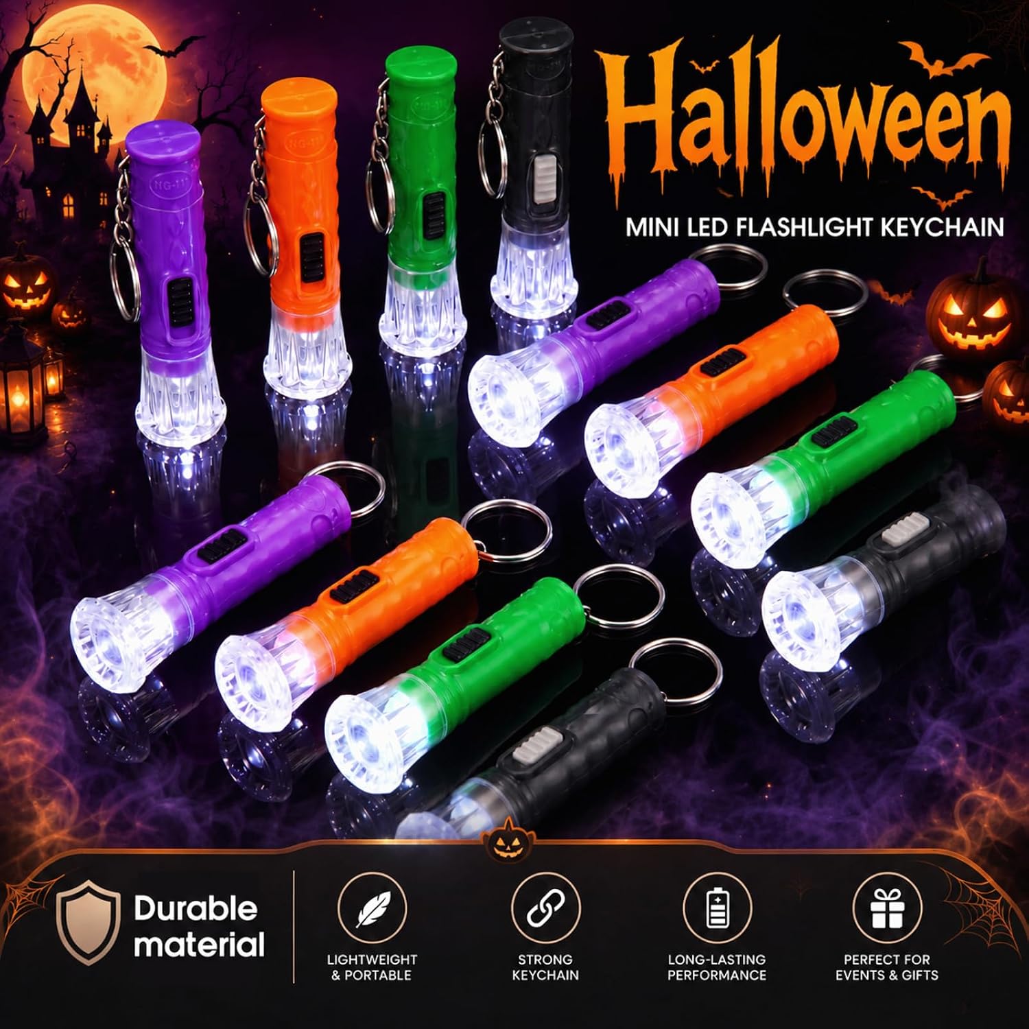 Jexine 150 Pcs Mini Flashlight Keychain Bulk Halloween Color LED Flashlight
