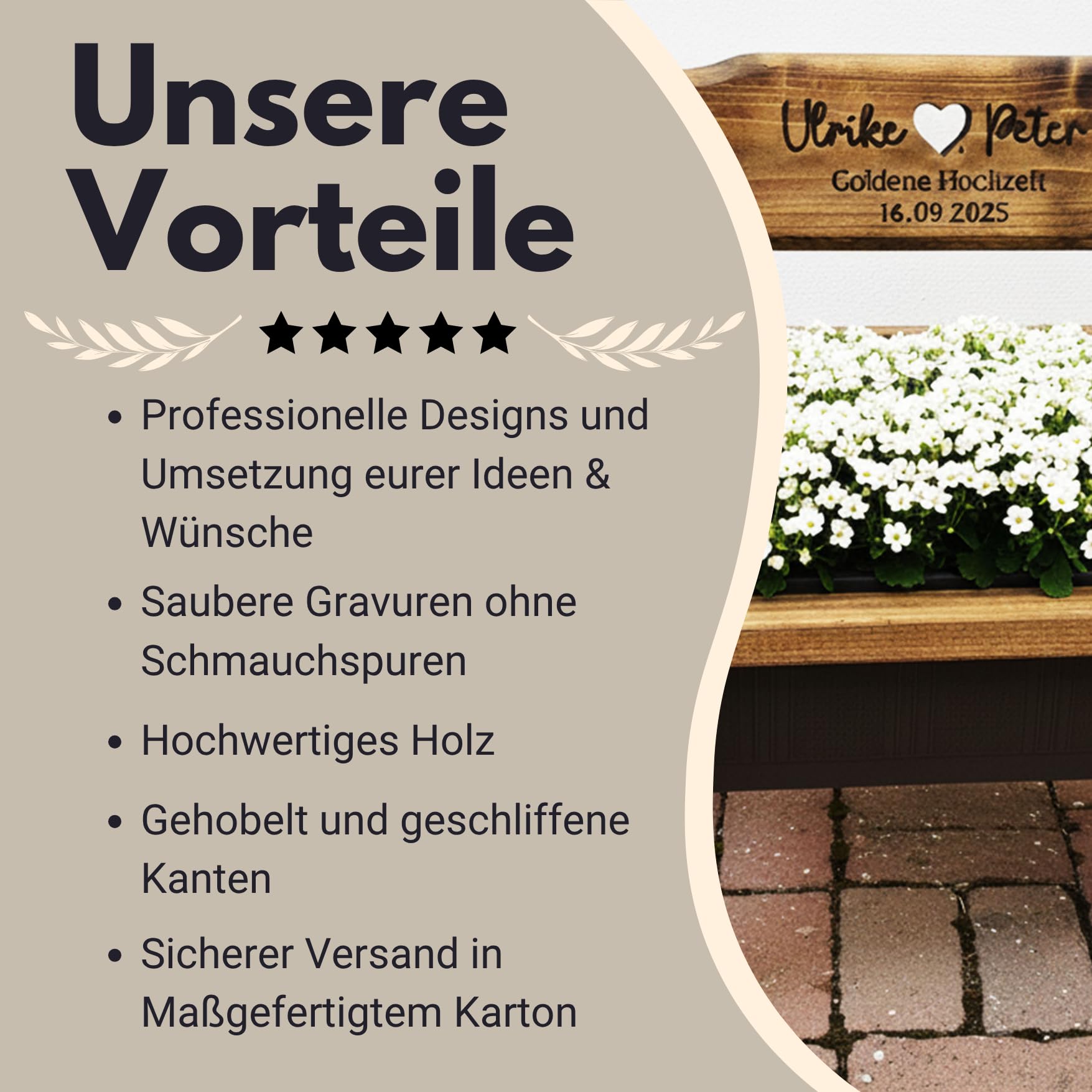 Generisch Personalisiertes Hochzeitsgeschenk Hochzeitsbank mit Blumenkasten, Hochzeit Geschenk Blumenbank, Blumenbänkle aus Holz, Gravierte Gartenbank für Terrasse, Gartendeko, Eingangsbereich Deko