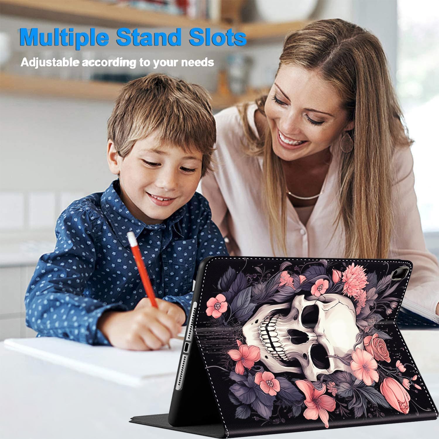 Case For IPad 5th/6th Gen, For IPad Air 1st/2nd Gen, For IPad Pro 9.7 Inch, Durable Shockproof Protective Cover Case With Smart Auto Wake/ Sleep,Skull And Flowers