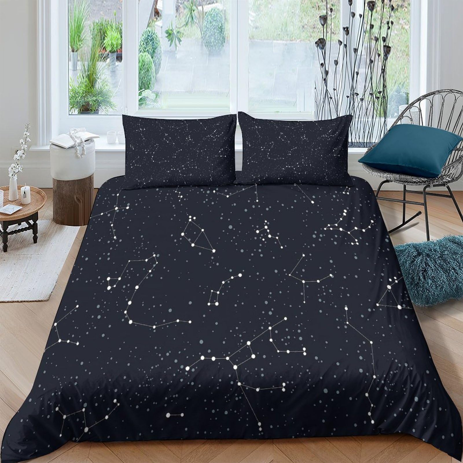 XFKLYNVCJ 3D Printed StarryNightSky Quilt Cover Durable Fabric MinimalistAstronomyDesign Comforter Cover Shrink Resistant Easy Care for Birthday Gift Adults Home Daily Bedding Use King（220x240cm）
