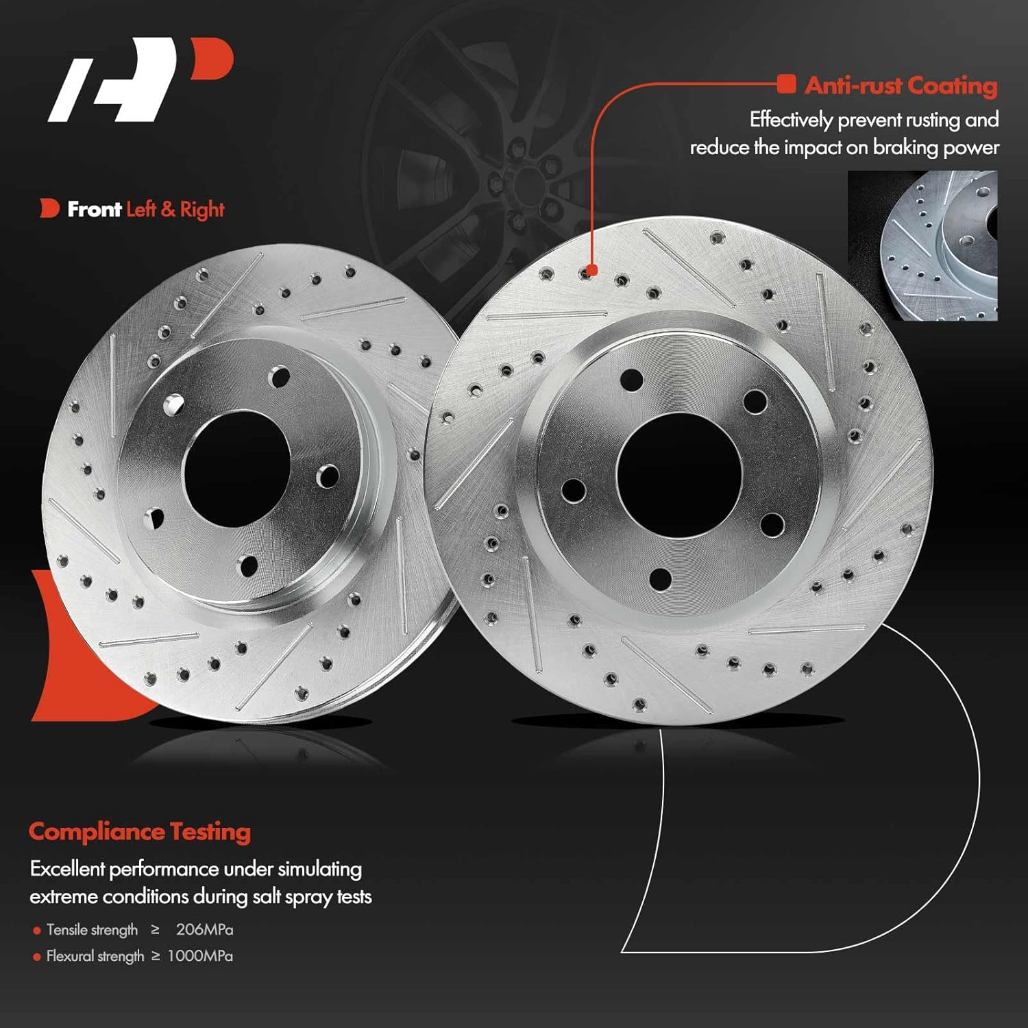 A-Premium 11.01 inch (279.7mm) Front Drilled and Slotted Disc Brake Rotors Compatible with Select Nissan Models - Sentra 2013-2019, 1.8L, 2-PC Set