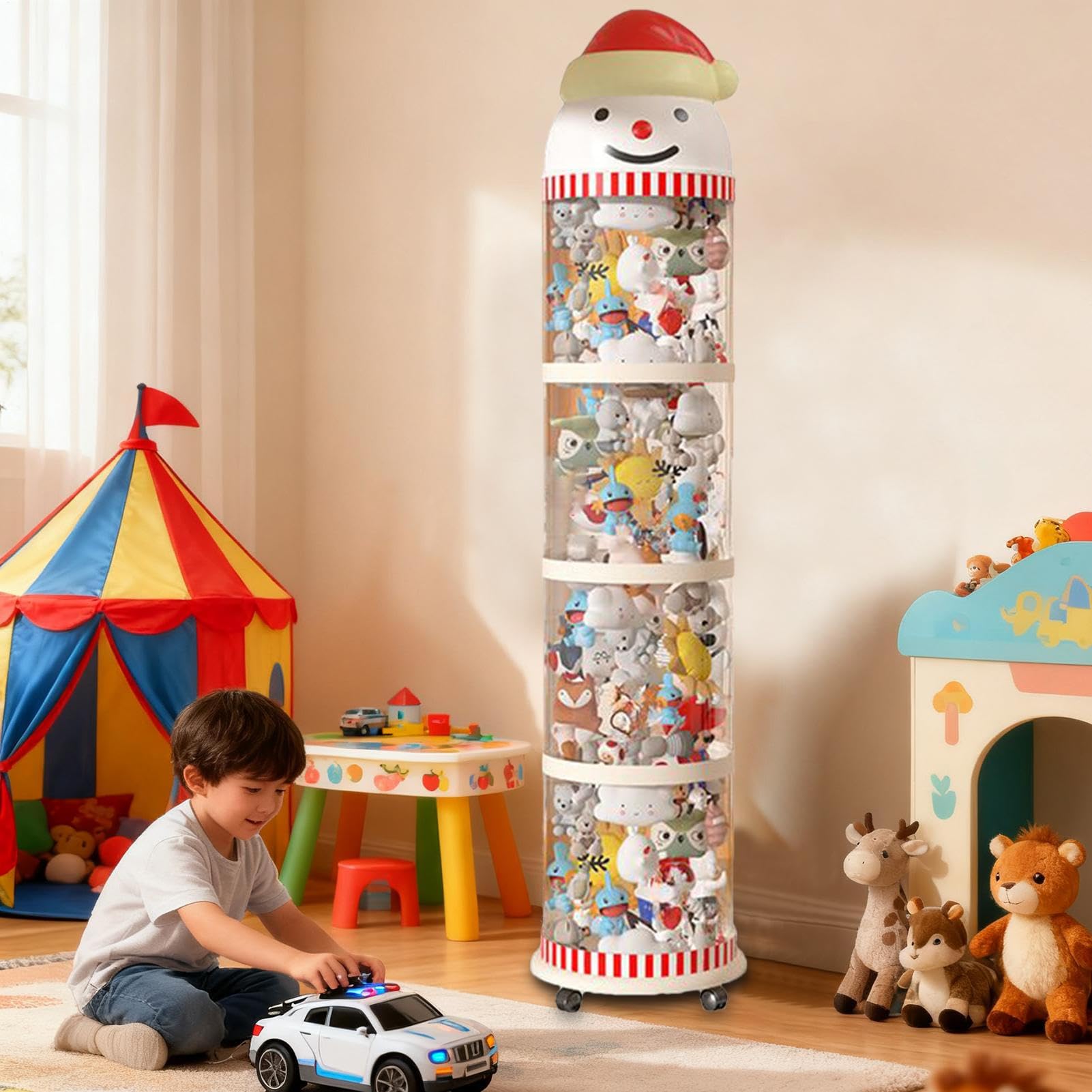 Generisch Contenedor de peluche | Torre de exhibición de peluche | transparente en forma de muñeco de nieve - Cajas de almacenamiento de juguetes de peluche con ruedas - para habitación de beb
