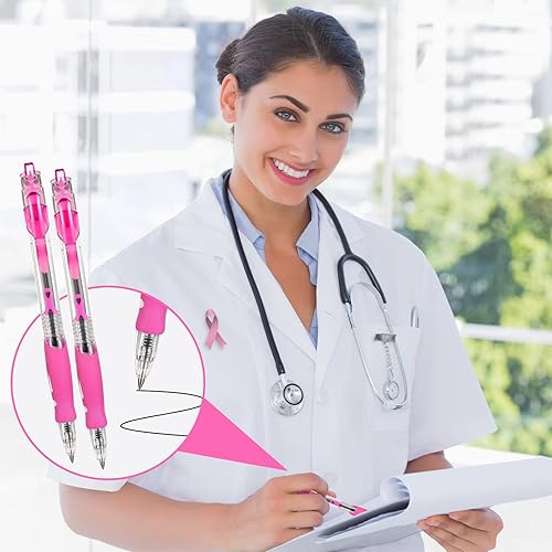 Miniatura 4 de Epakh 100 bolígrafos de concientización sobre el cáncer de mama, bolígrafos de cinta rosa a granel de 0.020 in, bolígrafos retráctiles de tinta de