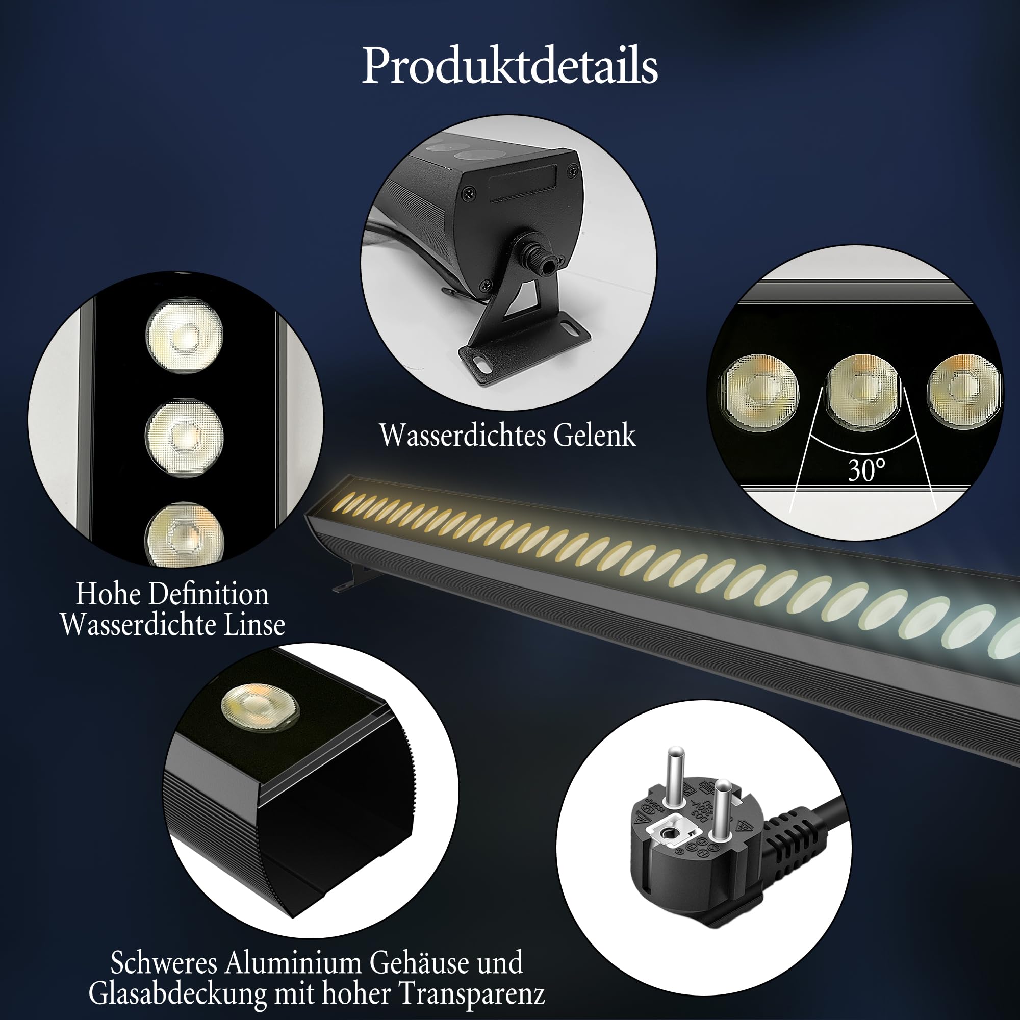 Faretto LED 50 cm 36 W Bluetooth IP66 dimmerabile 8 modalità luce festa discoteca
